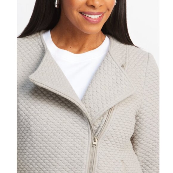 NWT Women's Daniel Rainn Salome Soft Quilted Knit Moto Jacket Light Gray Medium - Picture 3 of 3